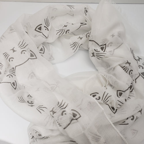 Cat Print Scarf - White