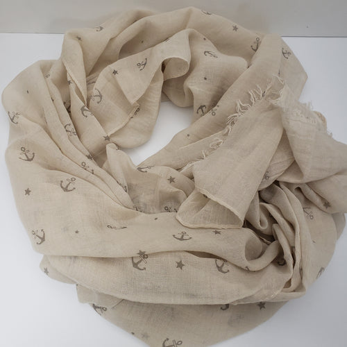 Anchor Print Scarf - Tan Coloured
