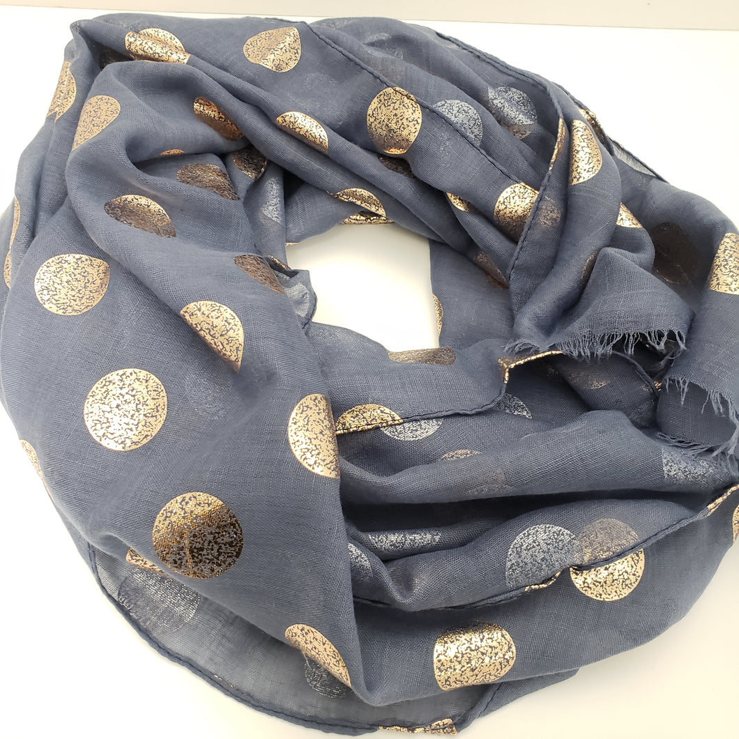 Large Dots Scarf - Blue and Rosegold