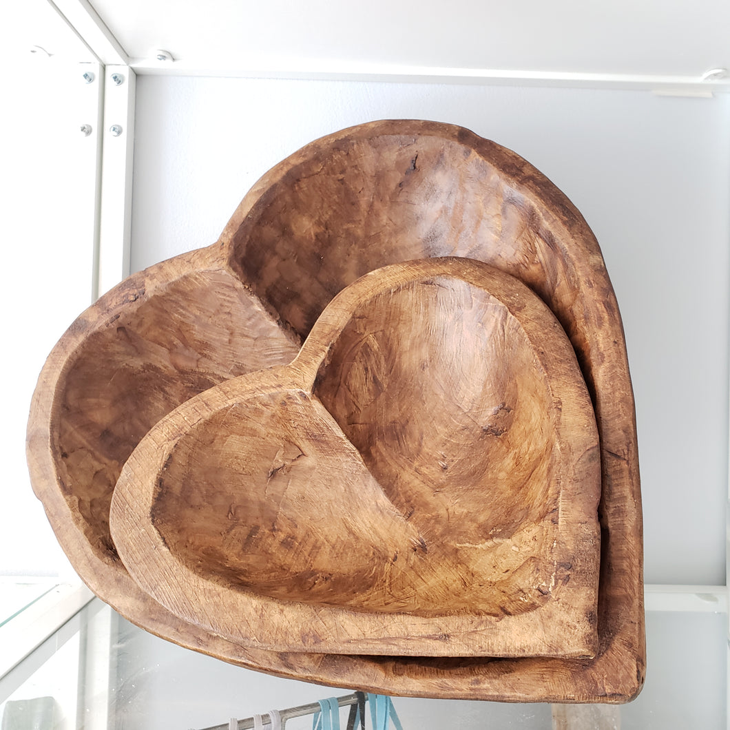 Heart Shaped Handcrafted Wood Dough Bowls