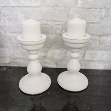 Pair of Candle Sticks- Hand Painted and Distressed White