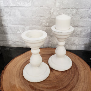 Pair of Candle Sticks- Hand Painted and Distressed White