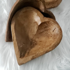 Mini Heart Shaped Handcrafted Wood Dough Bowls Ring Dish