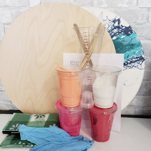 DIY KIT - Paint Pouring Fluid Art- Your Choice - Create 4 Coaster / Canvas Art/ Round Canvas/ Round Tray