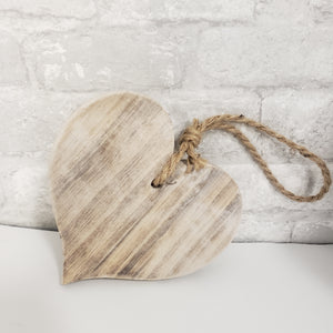 Heart with String White Washed Wood