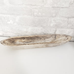Small Wood Oval Boat Dough Bowl - White Washed