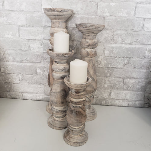 Wood Candle Holder / Candle Stick - 4 different sizes-  White Washed