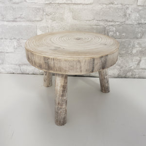 Wood Round Stool / Riser - White Washed