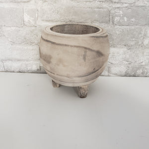 Wooden Round Medium Pot with Legs  - White Washed Wood
