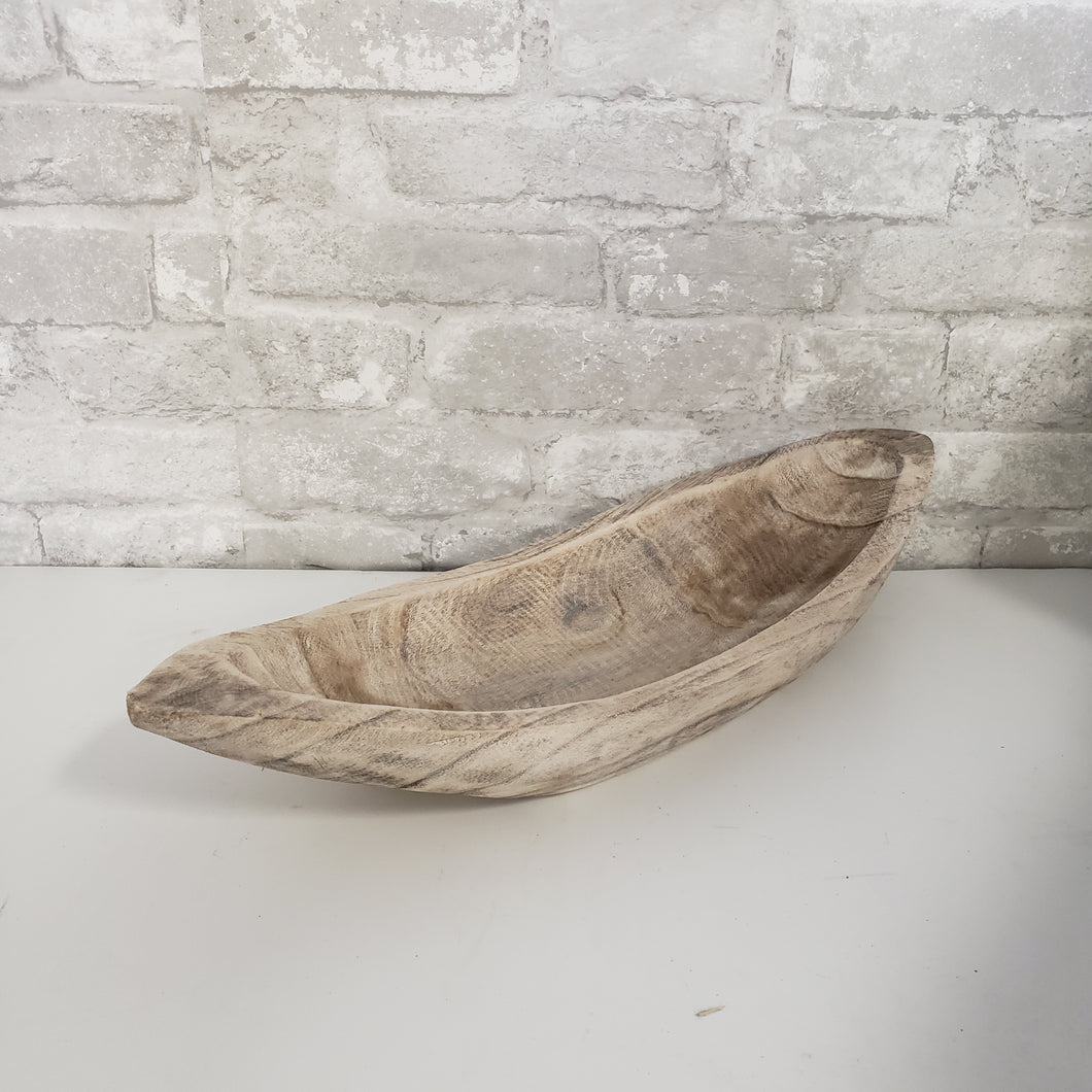 Medium Wood Oval Boat Dough Bowl - White Washed