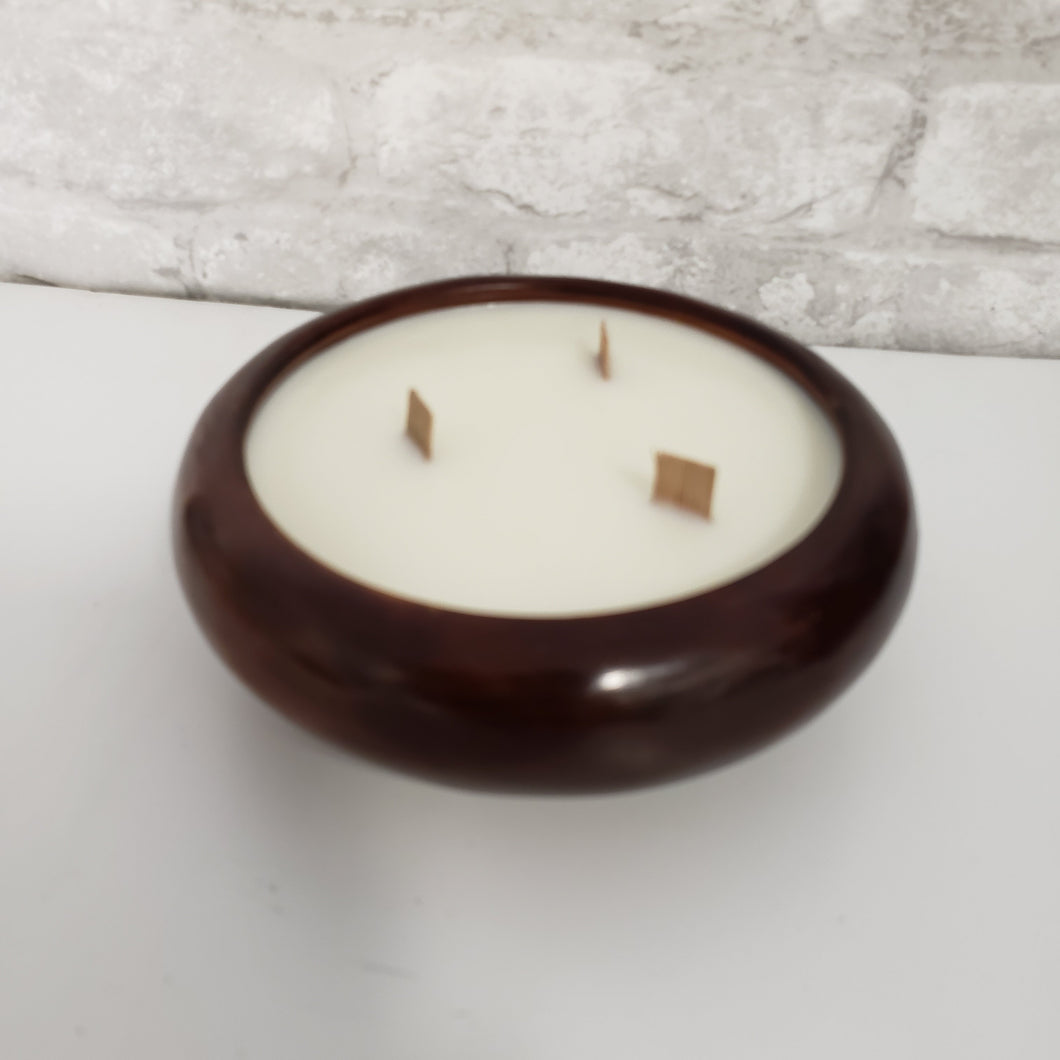 Crackle Wood Wick Soy Candle - Round Bowl Container