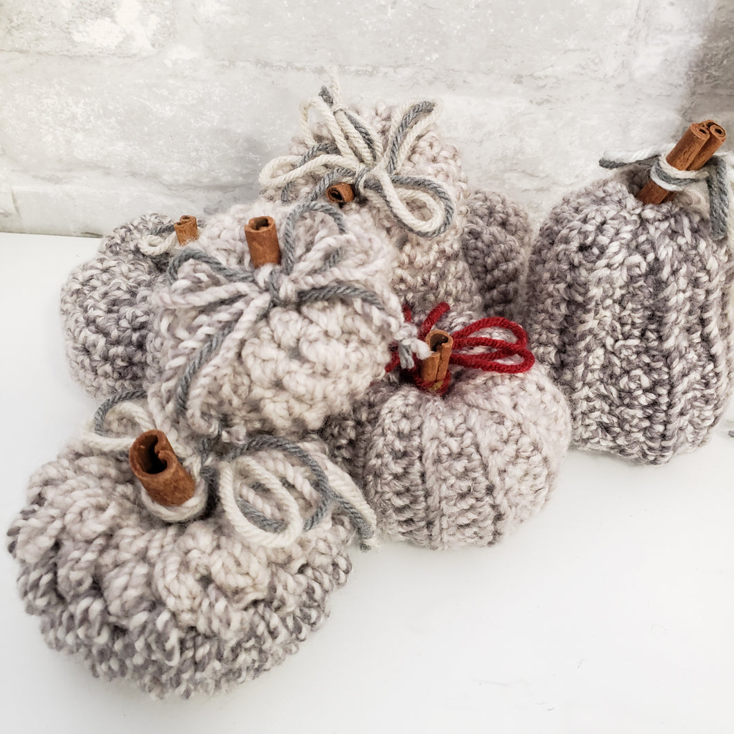 Grey White Crochet Pumpkin in 3 sizes