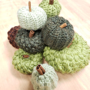 Green Crochet Pumpkins Multi Sizes and Colours