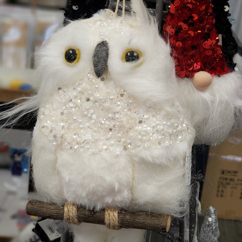 White Hanging Owl with Crystals