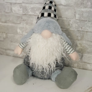 Blue and White Sitting Gnome with Ear Flaps