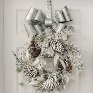 Metal Christmas Wreath Door Hanger - Red or Silver