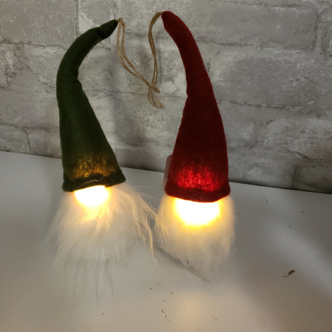 LED Light Up Gnome Ornament- Red, Green, or Grey