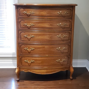 French Provincial Tall Boy Dresser with Gold Handles