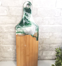 Geode Resin Art Charcuterie Board -Green and Silver