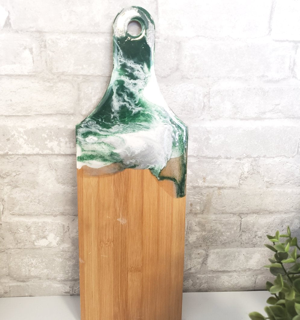 Geode Resin Art Charcuterie Board -Green and Silver