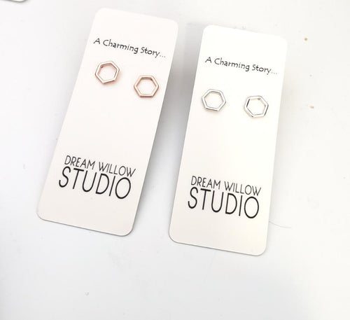 Hexagonal / Honeycomb Geometric Stud Earrings - Silver or Rose Gold