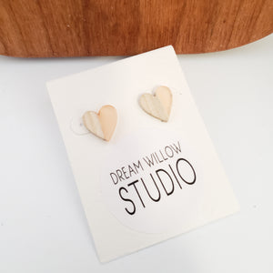 Resin and Wood Heart Stud Earrings - Stainless Steel Posts