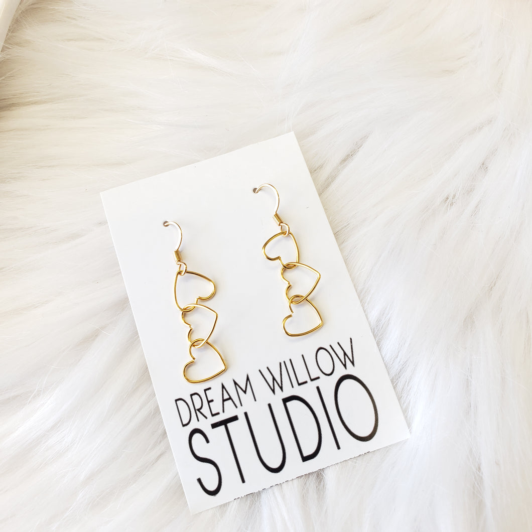 Gold Stainless Steel Heart Link Earrings