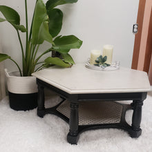 Hexagon coffee table with Rattan Cane Shelf