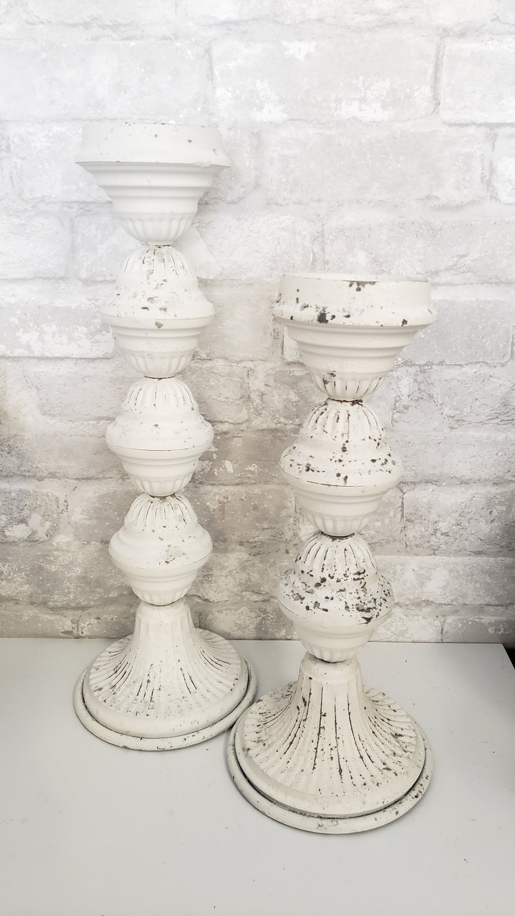 Candle Holder / Candle Stick - 2 different sizes-  White Washed - Metal