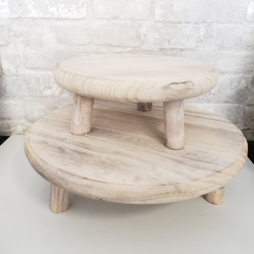 Wood Round Stool / Riser - White Washed - 2 size options