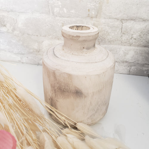 Wood Cylinder Vase in White Wash
