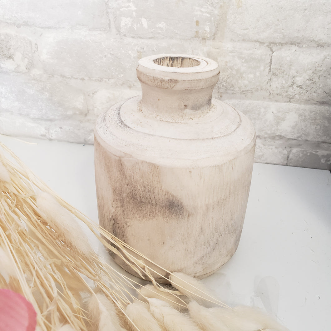 Wood Cylinder Vase in White Wash