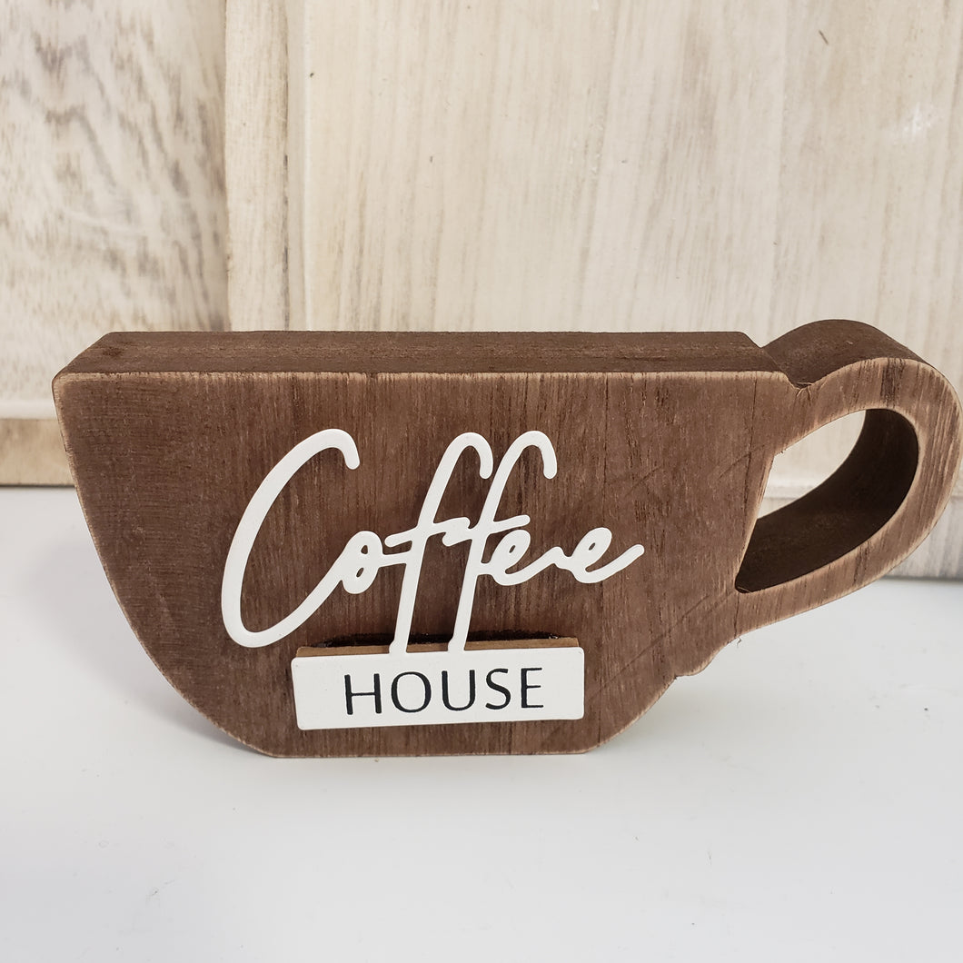 Coffee Cup Sign - Shelf Sitter - Coffee Bar Decor
