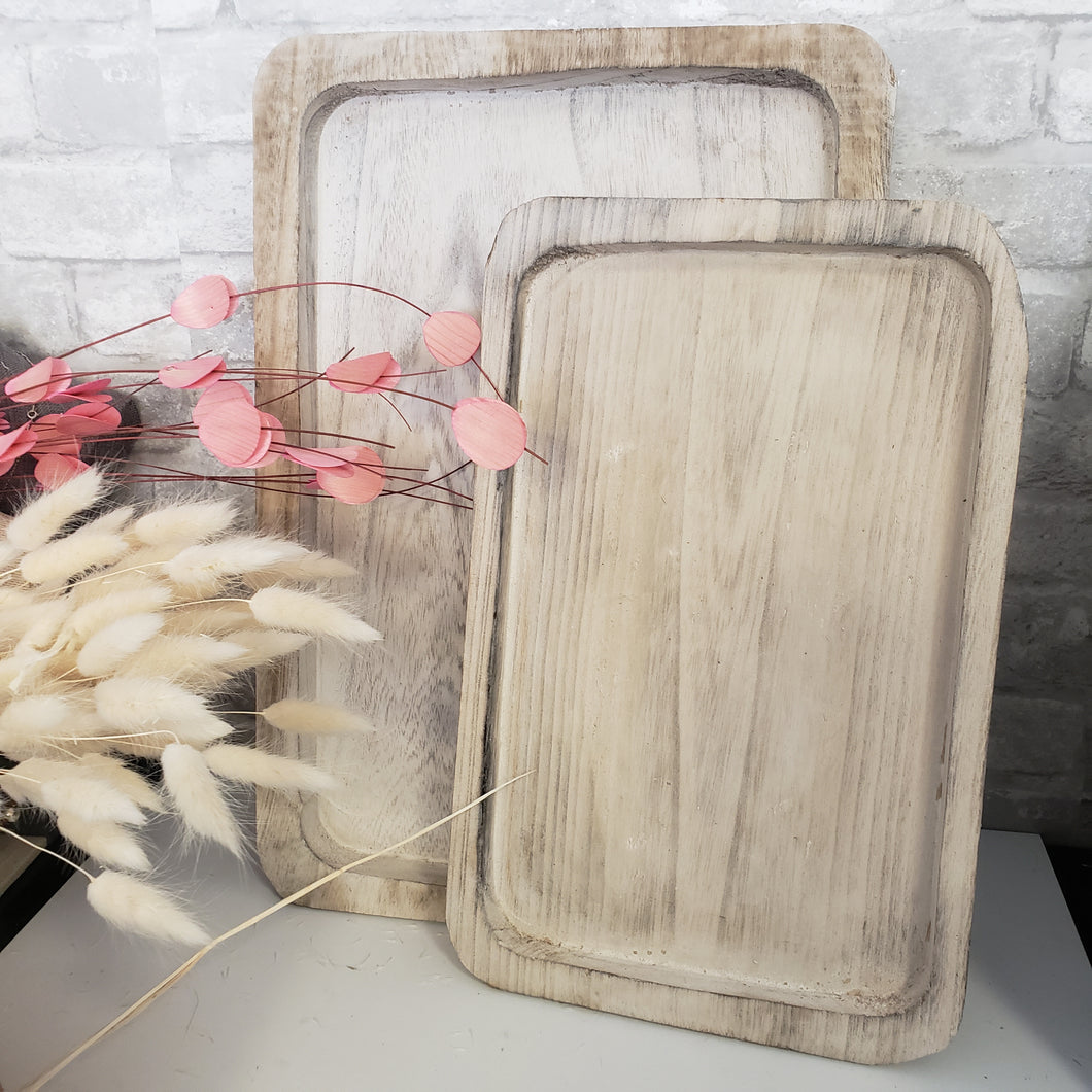 White Washed Wood Serving Tray - 2 Size Options