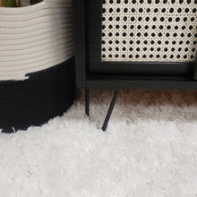 TV unit or Low Buffet / Credenza in Jet Black by Wise Owl Paint with Rattan Cane Doors and Hairpin Legs