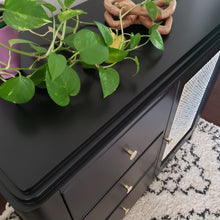 Dresser/ Buffet / Credenza in Jet Black by Wise Owl Paint with Rattan Cane Doors