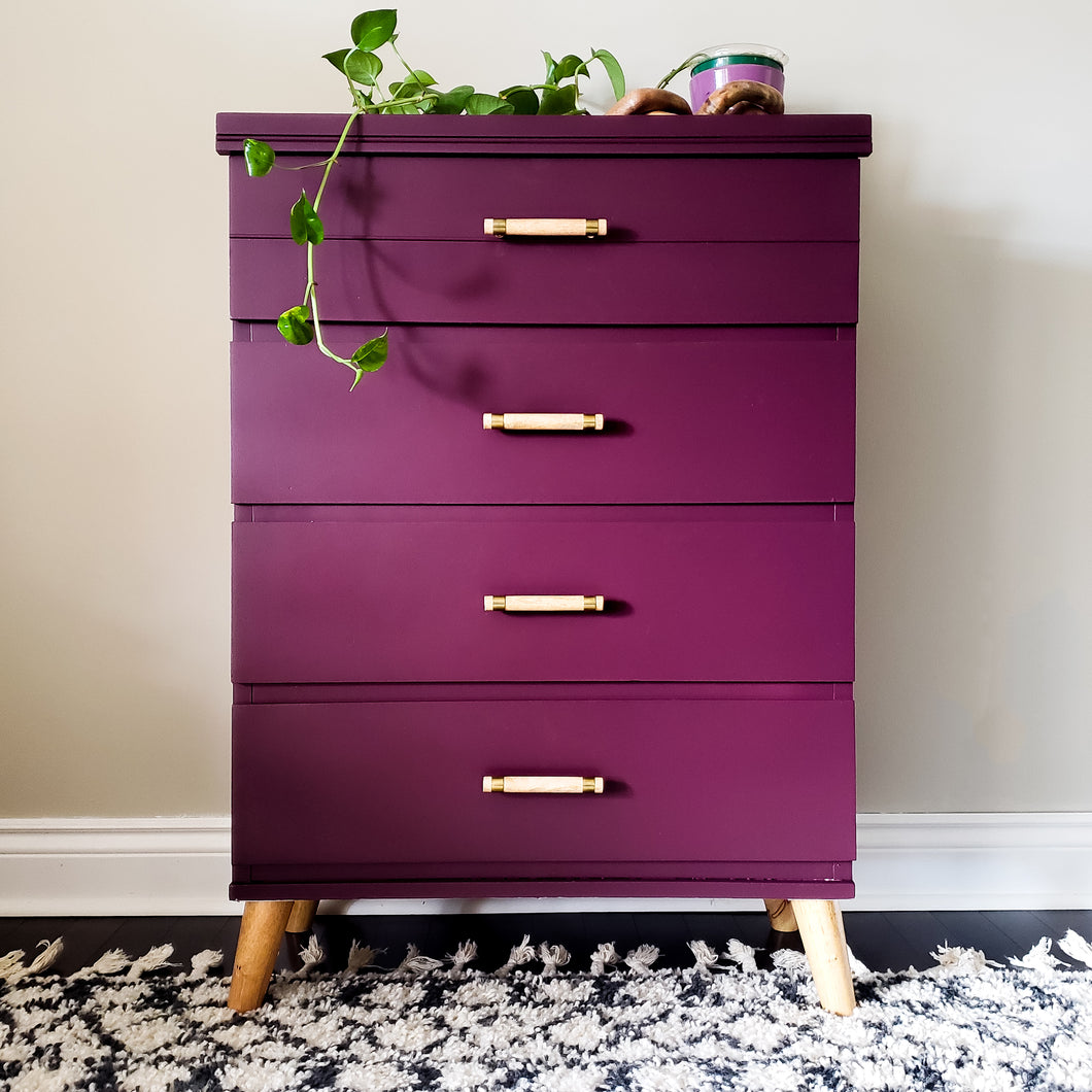 Mid Century Modern Style MCM Tall Dresser in Elderberry