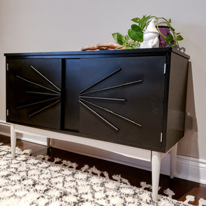 Mid Century Modern - Buffet Credenza in Jet Black with Dark Wood MCM Base