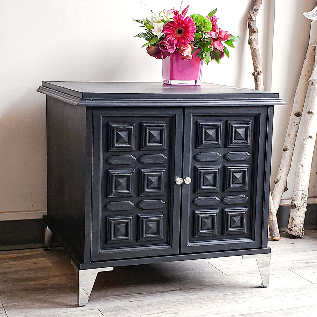 Side Table / Night Stand in Coal Black with Chrome Legs