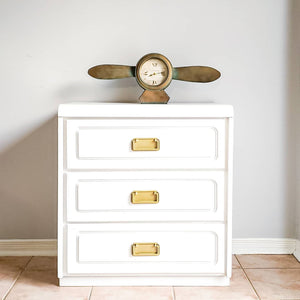 Three Drawer Dresser in Casement White with Gold Hardware