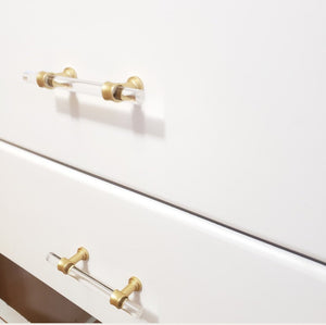 Four Drawer Dresser in Casement White with Gold and Clear Hardware