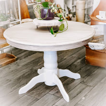 42 inch Round Table Finished in Casement White by Fusion Mineral Paint with Driftwood Stain and Finishing Oil Top