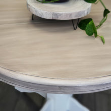 42 inch Round Table Finished in Casement White by Fusion Mineral Paint with Driftwood Stain and Finishing Oil Top
