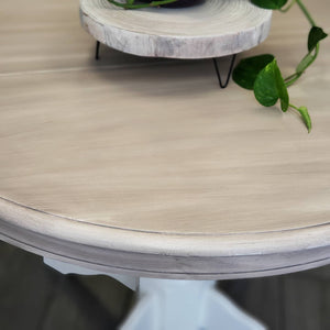 42 inch Round Table Finished in Casement White by Fusion Mineral Paint with Driftwood Stain and Finishing Oil Top