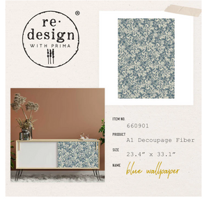 Blue Wallpaper - Redesign with Prima Decor A1 Decoupage Fiber Paper