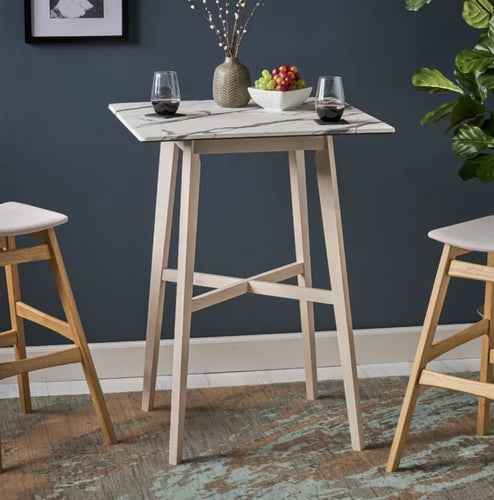 Faux Marble Top Solid Wood Bar Dining Table
