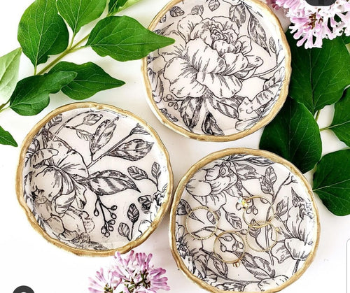 Peony Black and White - Resin Ring Dish