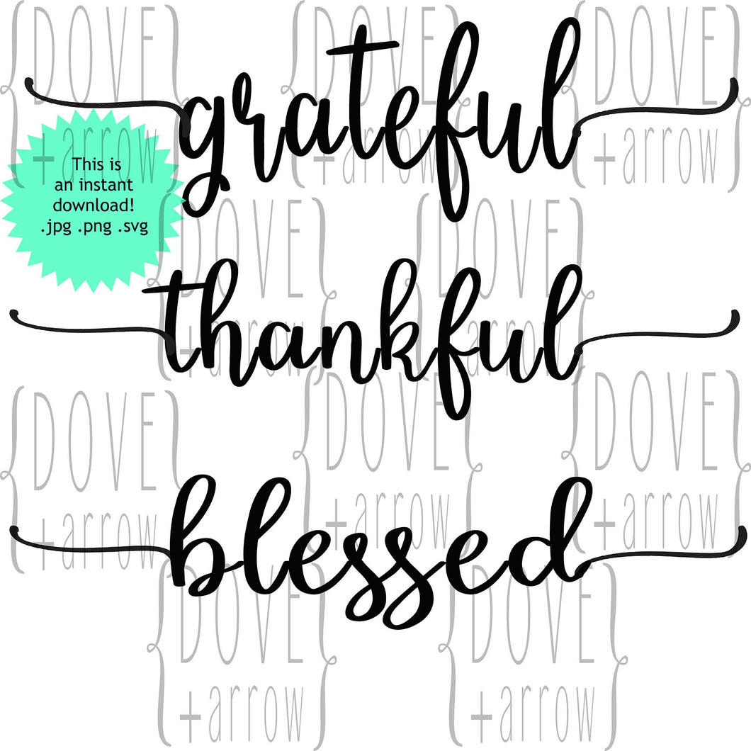 Grateful Thankful Blessed svg, Autumn Thanksgiving Cut Files DXF PNG Silhouette Cricut Farmhouse Files Wood Sign Commercial Use Digital File