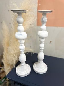 Set of 2 Candle Holder / Candle Stick Hand painted and Distressed White