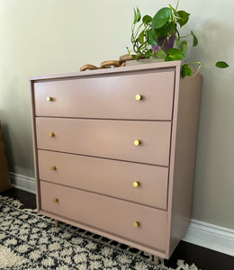 Vintage Tall Boy Dresser with Legs in Damask by Fusion Mineral Paint